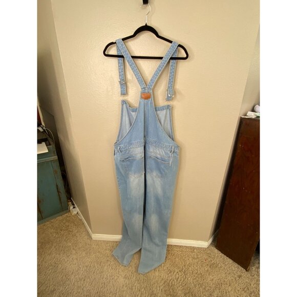 Light Blue Denim Overalls Womens 2XL Adjustable Straps Distressed Style Casual - Picture 3 of 7